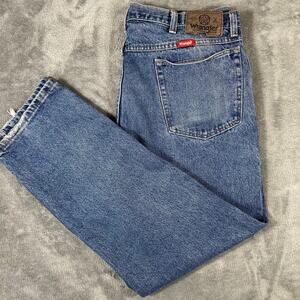 VINTAGE Wrangler Jeans Men's 36 x 28 Medium Wash Blue Denim 90s Made In USA